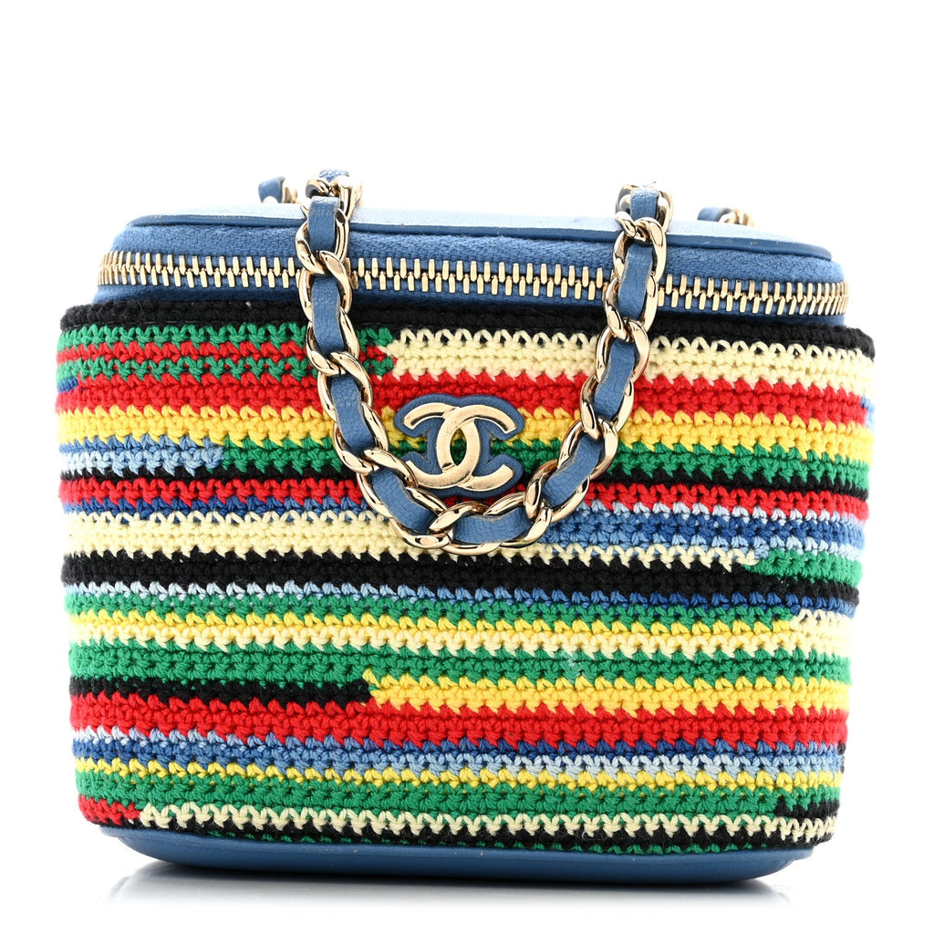 Lambskin Crochet Mini Vanity Case With Chain Blue Multicolor