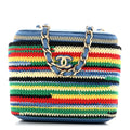 Lambskin Crochet Mini Vanity Case With Chain Blue Multicolor