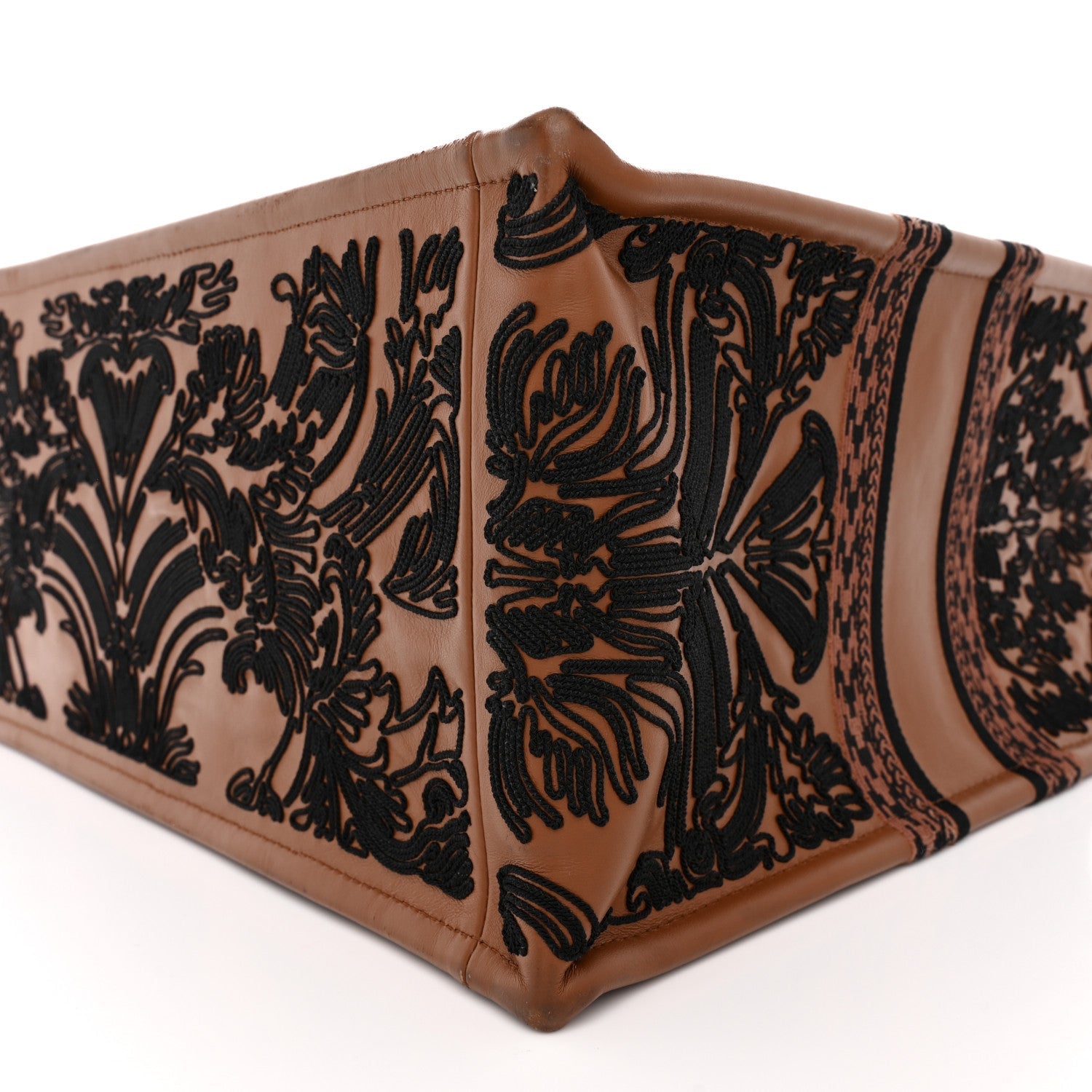 Calfskin Cornely-Effect Embroidery Large Book Tote Brown Black
