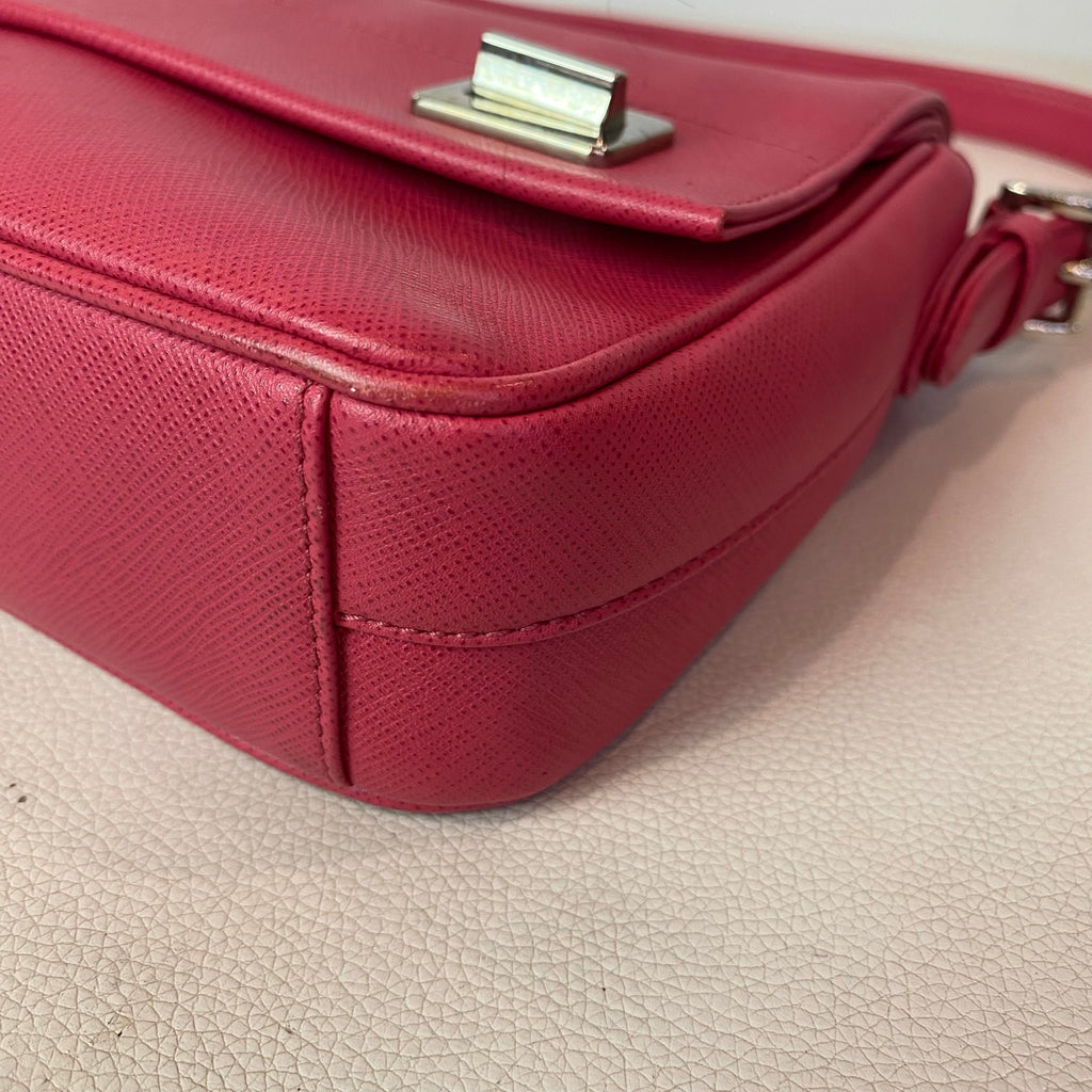 PRADA Pink Saffiano Leather Turnlock Shoulder Bag NWT