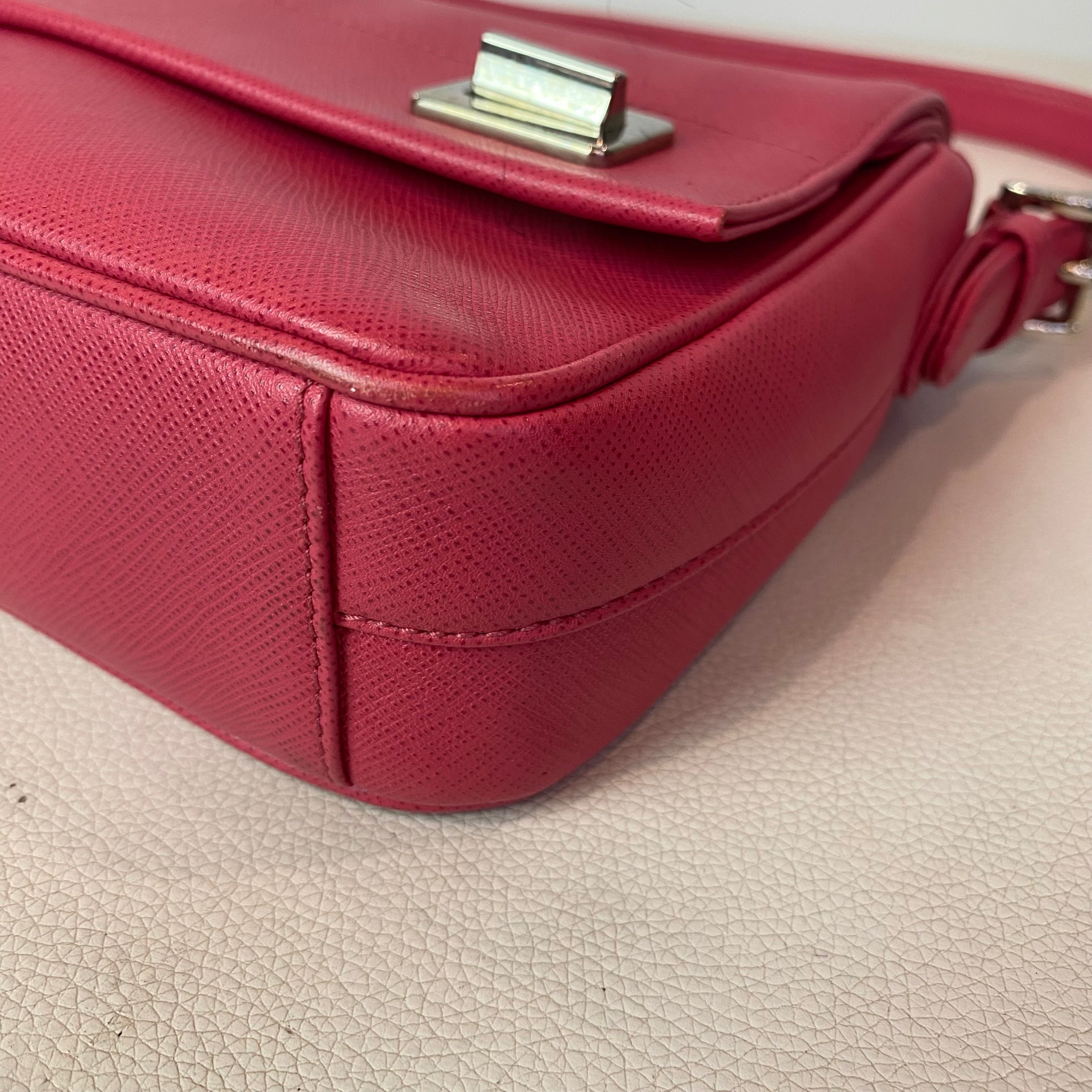 PRADA Pink Saffiano Leather Turnlock Shoulder Bag NWT
