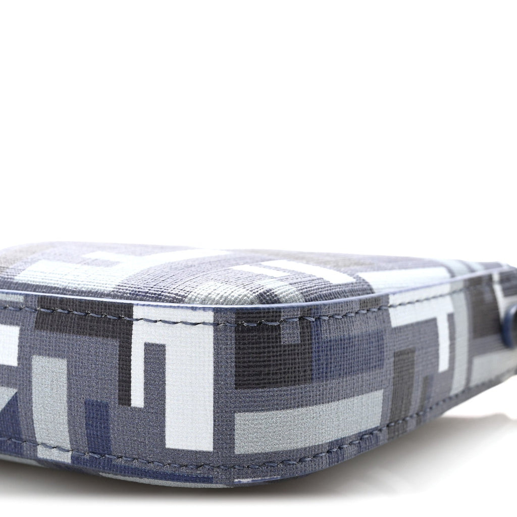 Fabric Jacquard Vitello Grace FF 1974 Baguette Pouch Blue