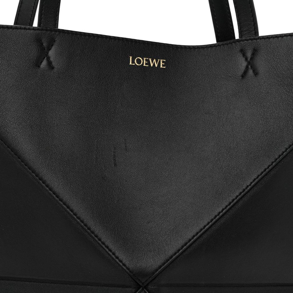 Shiny Calfskin Medium Puzzle Fold Tote Black