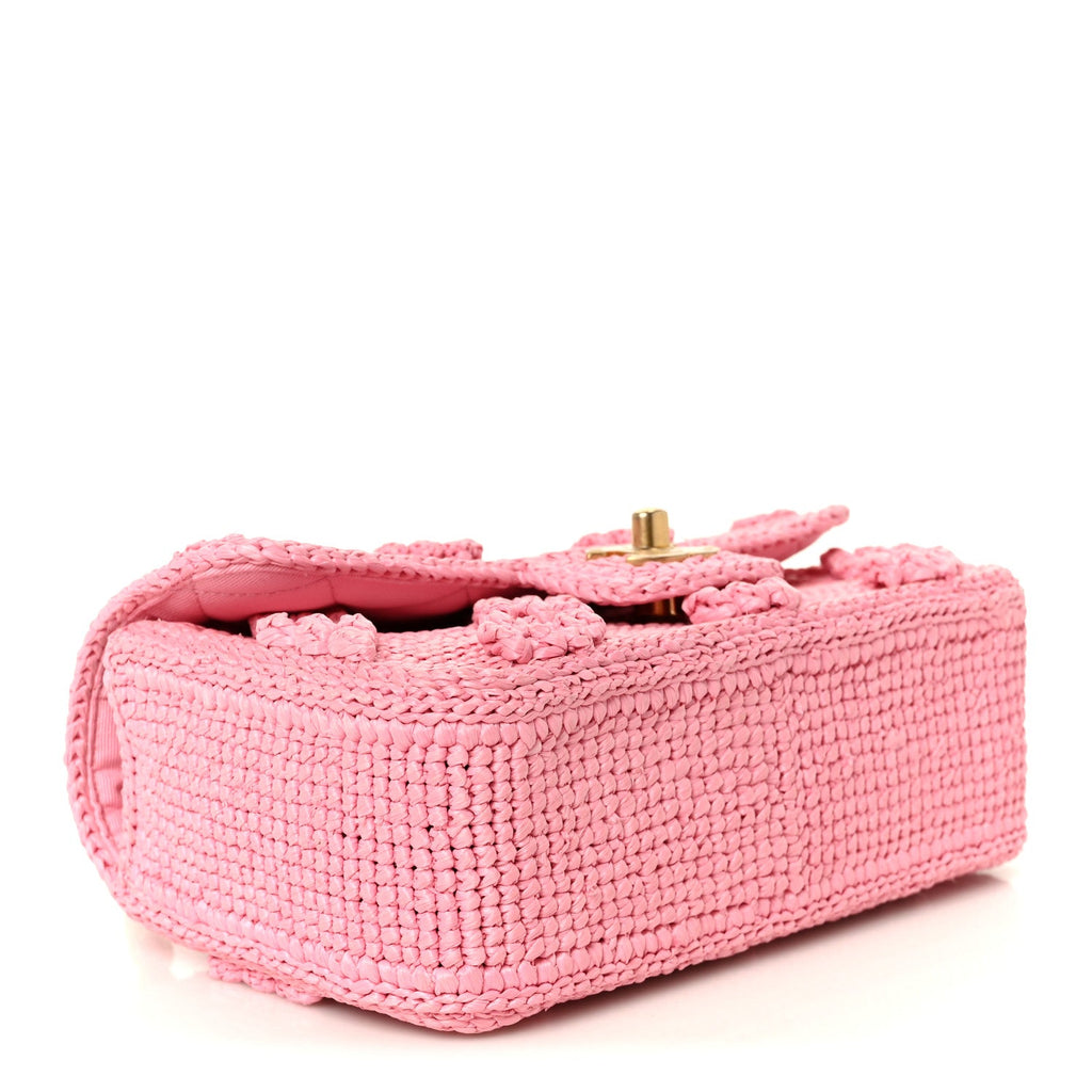 Raffia Small Dolce Raffia Flap Bag Pink