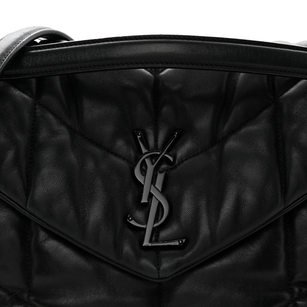 Lambskin Quilted Monogram Monochrome Small Loulou Puffer Chain Satchel Black