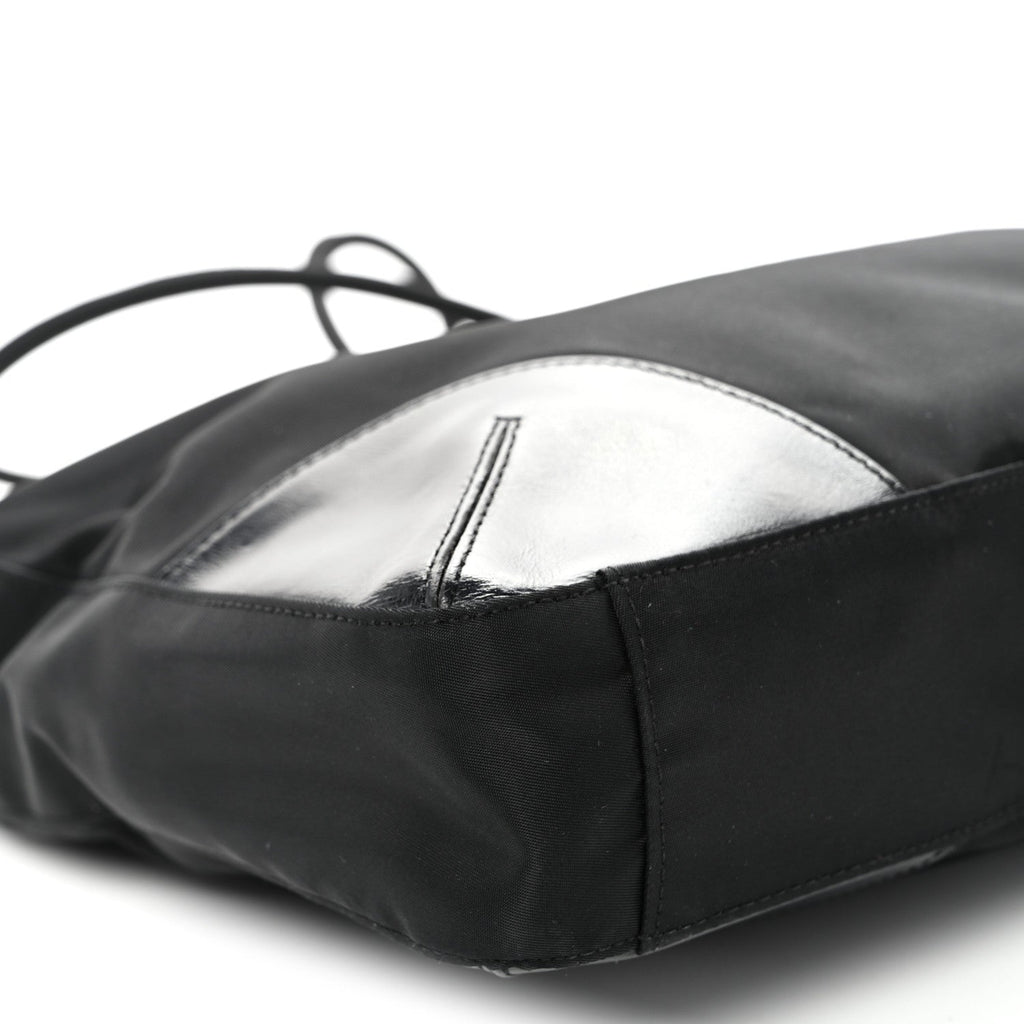 Tessuto Nylon Calfskin Shopping Tote Black