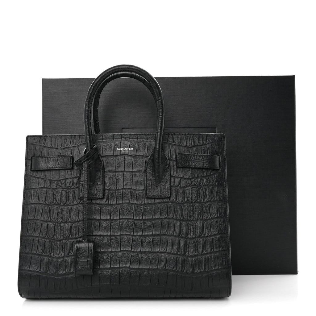Calfskin Crocodile Embossed Small Sac de Jour Black