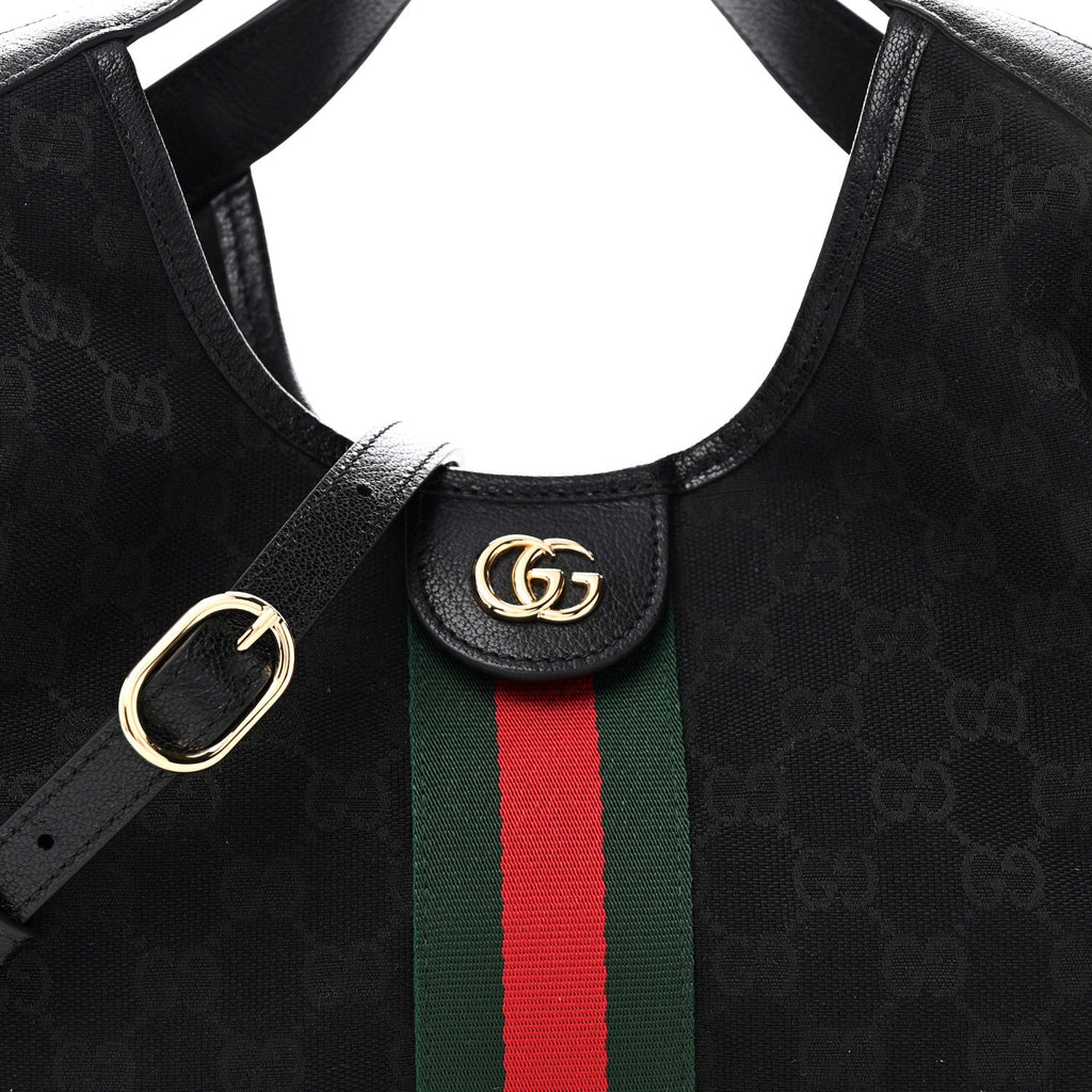 Denim GG Monogram Web Small Giglio Tote Black
