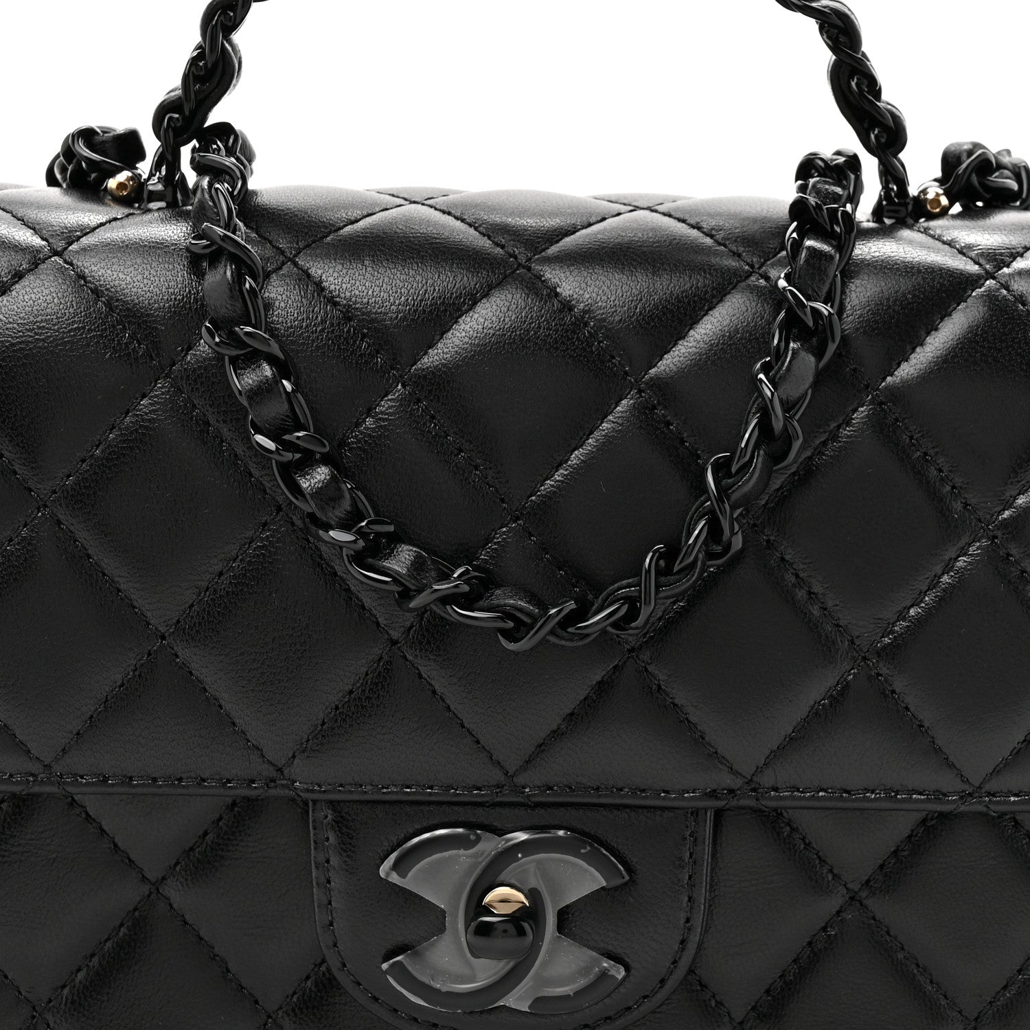 Lambskin Quilted Small Single Flap Top Handle Bag So Black