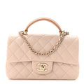 Lambskin Quilted Bi-Color Mini Top Handle Rectangular Flap Ecru Dark Beige