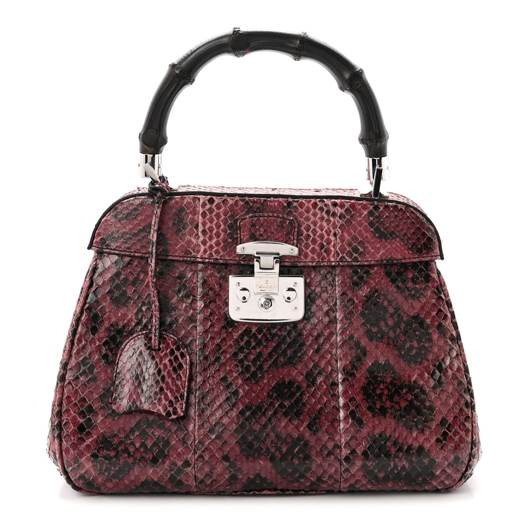 Snakeskin Bamboo Medium Lady Lock Top Handle Bag Purple