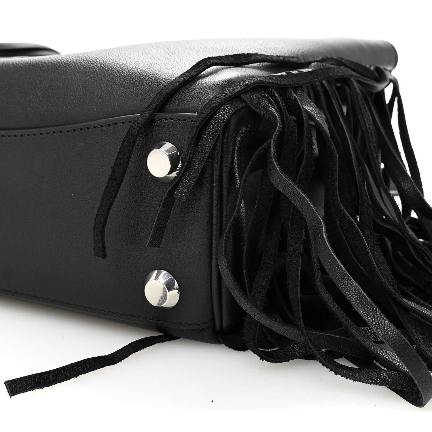 Natural Smooth Madeline Calfskin Fringes Small Rodeo Top Handle Handbag Black