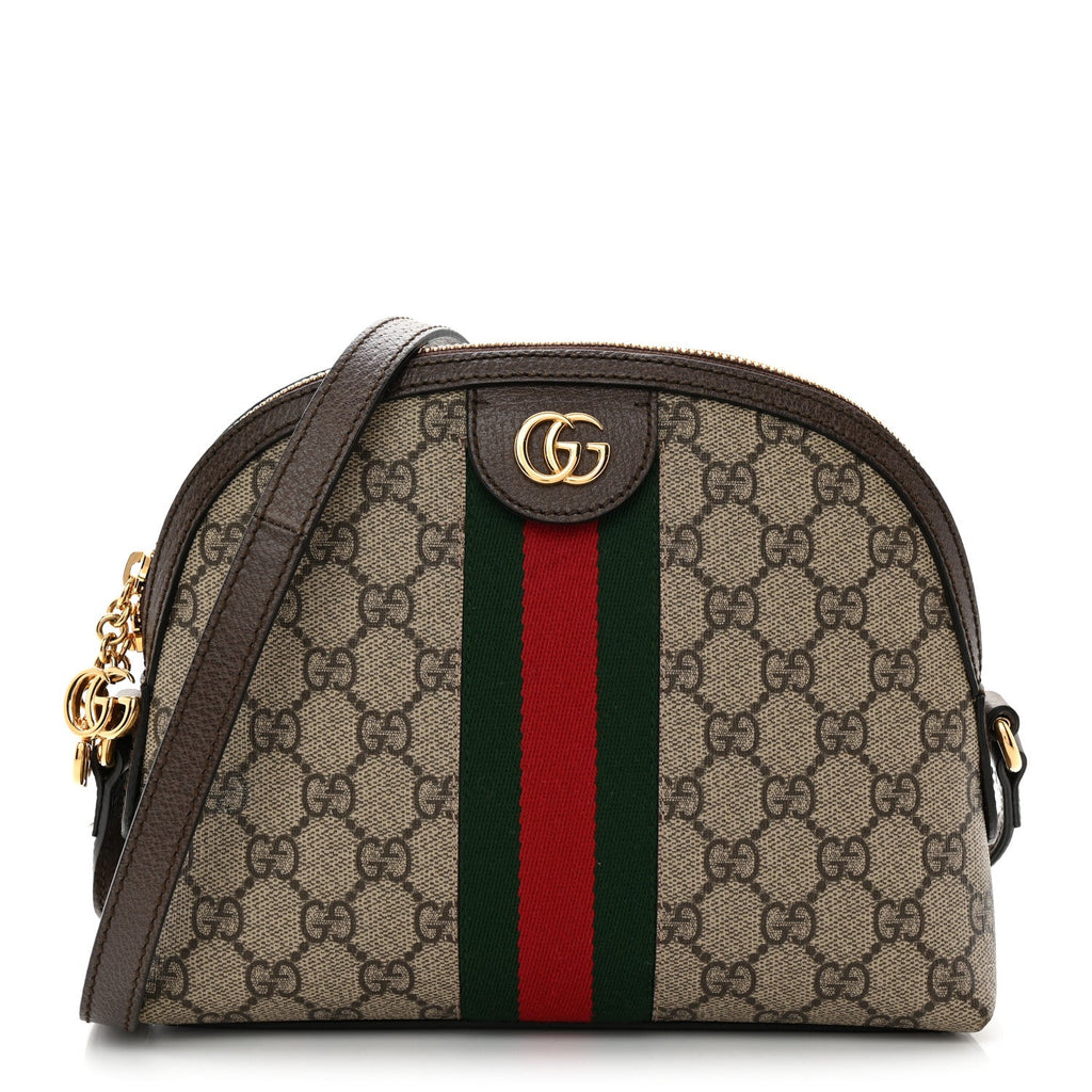 GG Supreme Monogram Textured Dollar Calfskin Web Small Ophidia Dome Shoulder Bag Beige Ebony New Acero