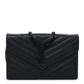 Grain De Poudre Matelasse Chevron Monogram Monochrome Envelope Chain Wallet Black