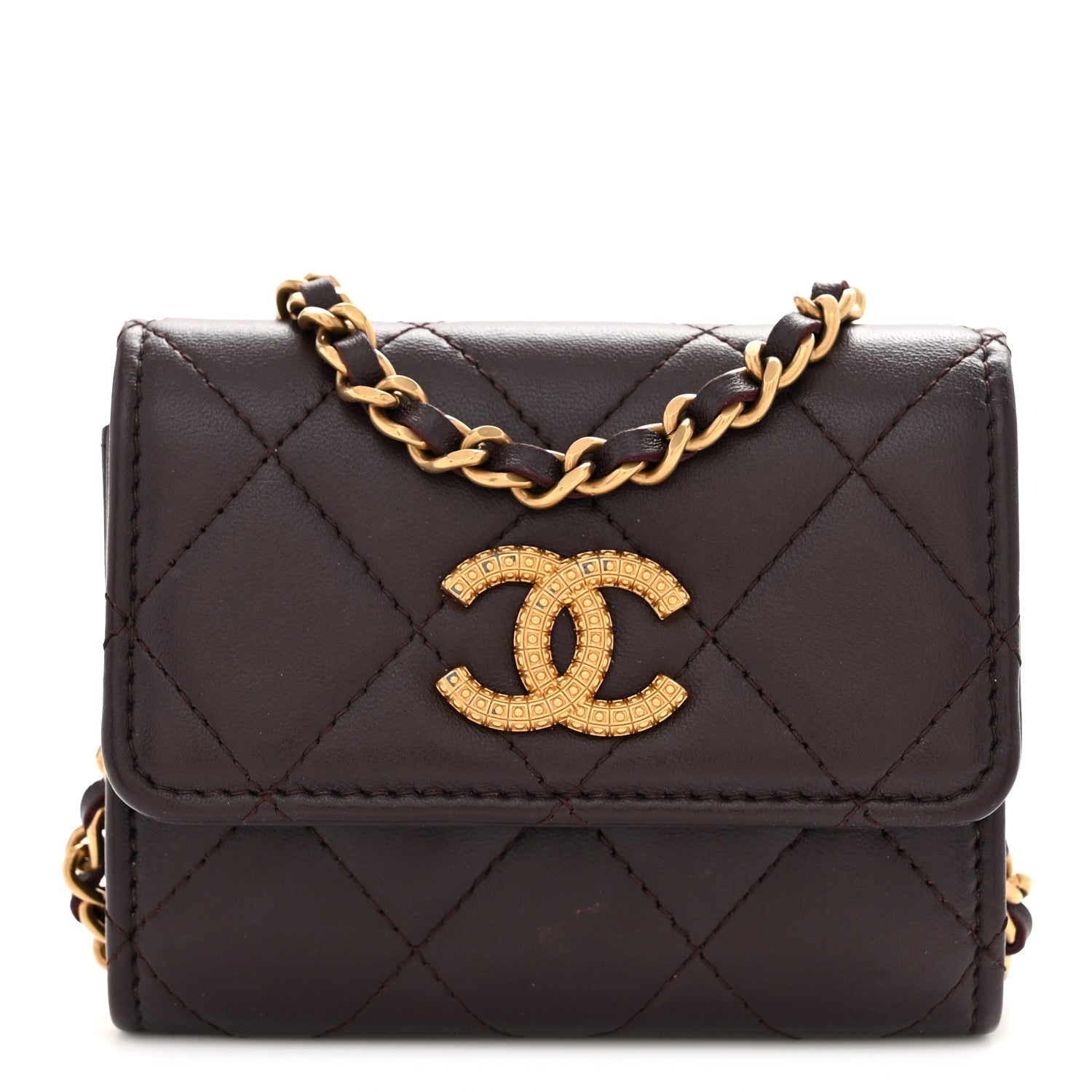 Lambskin Quilted Studded CC Clutch With Chain Dark Purple