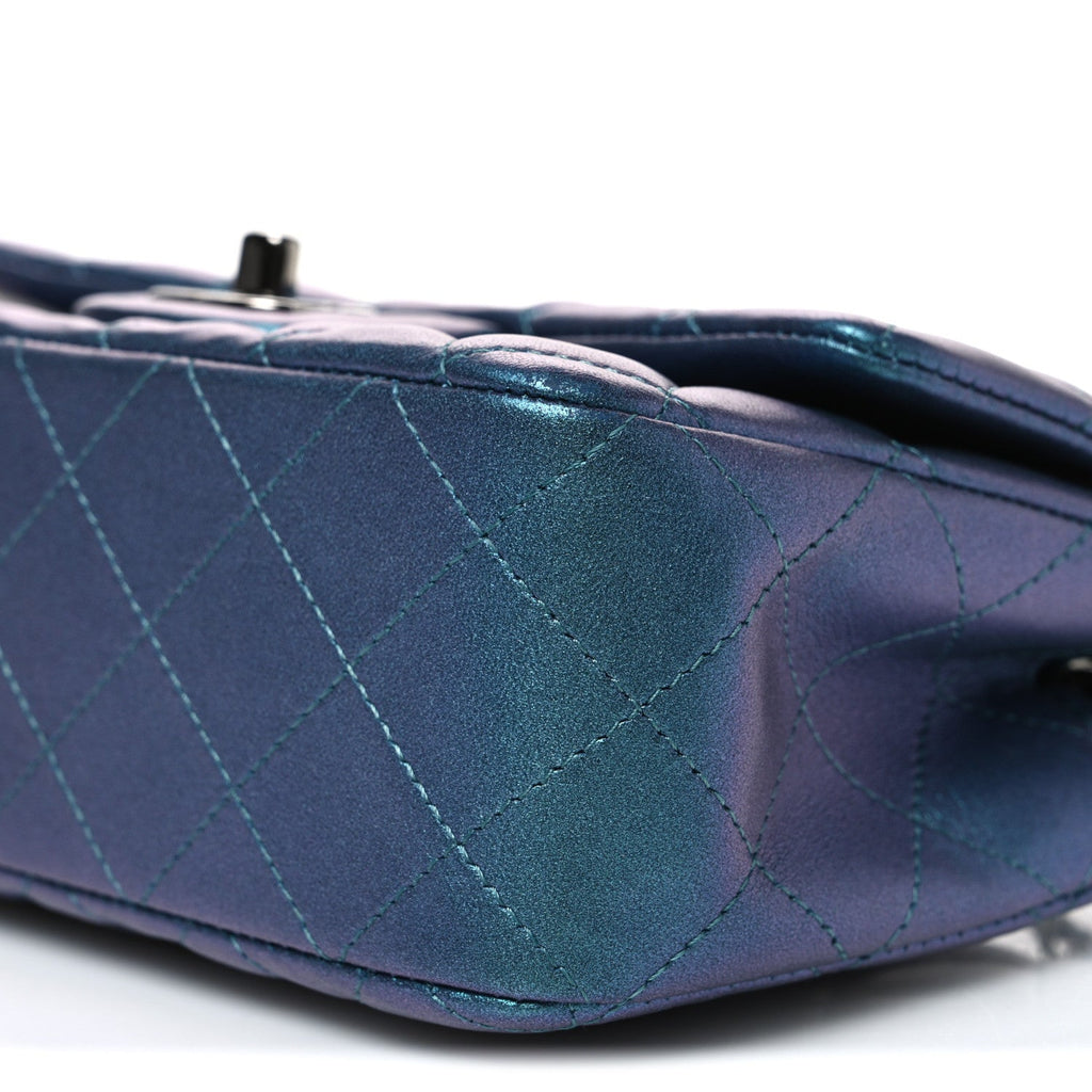 Iridescent Lambskin Quilted Mini Rectangular Flap Turquoise