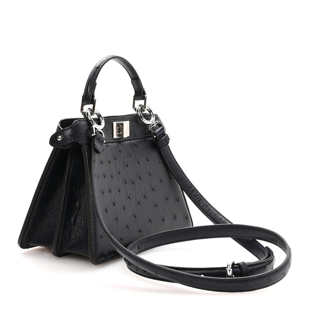 Ostrich Shiny Nappa Petite Peekaboo I SEE U Satchel Dark Blue