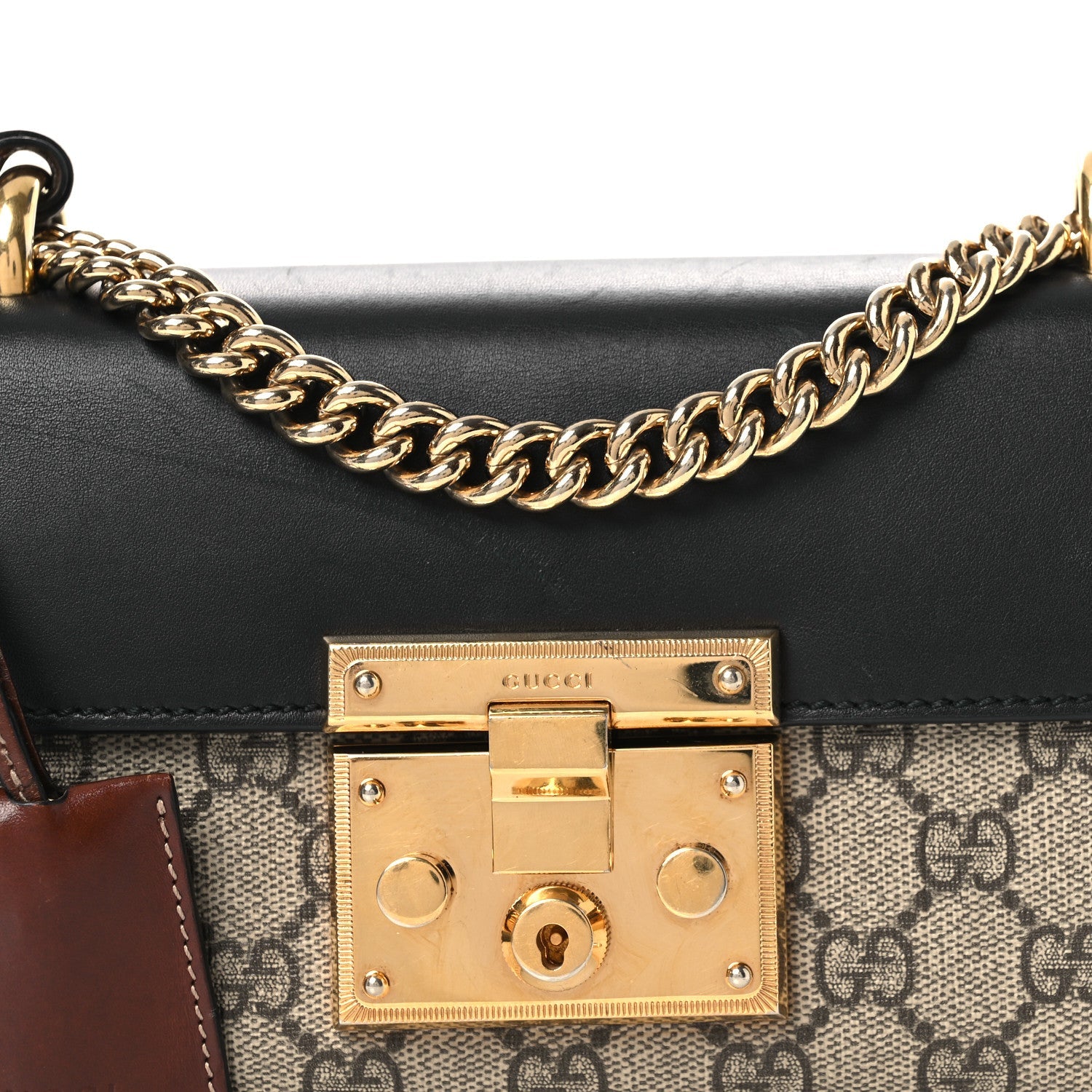 GG Supreme Monogram Calfskin Small Padlock Shoulder Bag Beige Black Cuir