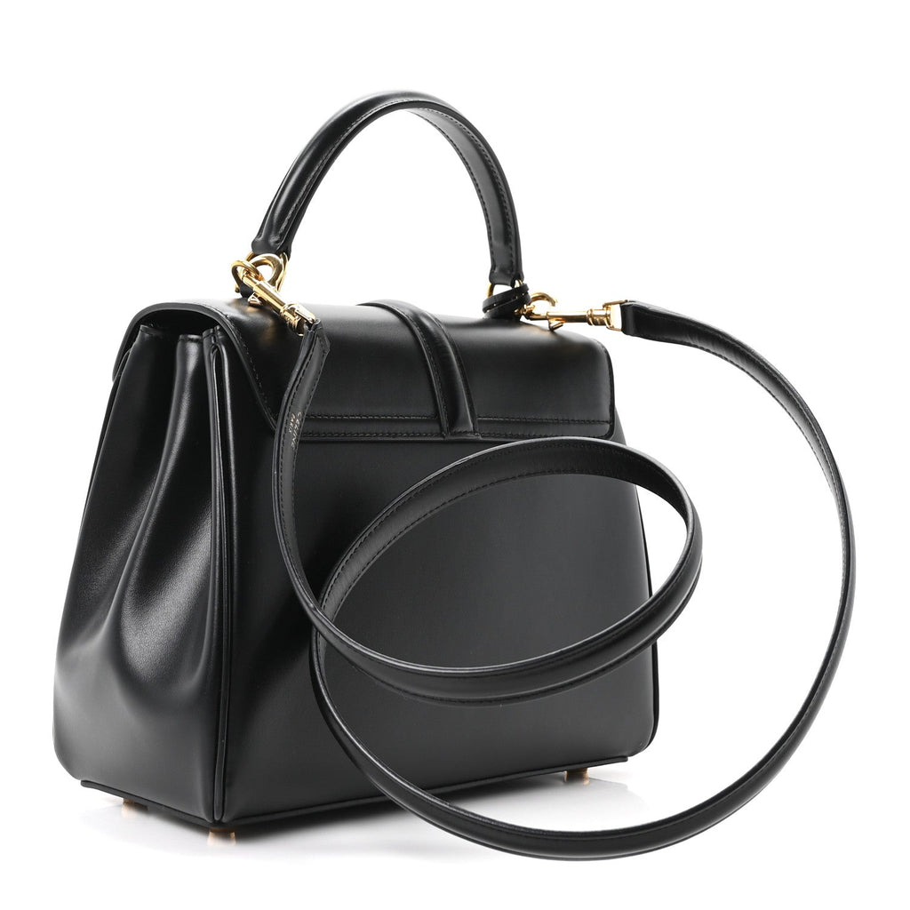 Satinated Calfskin Mini 16 Top Handle Bag Black