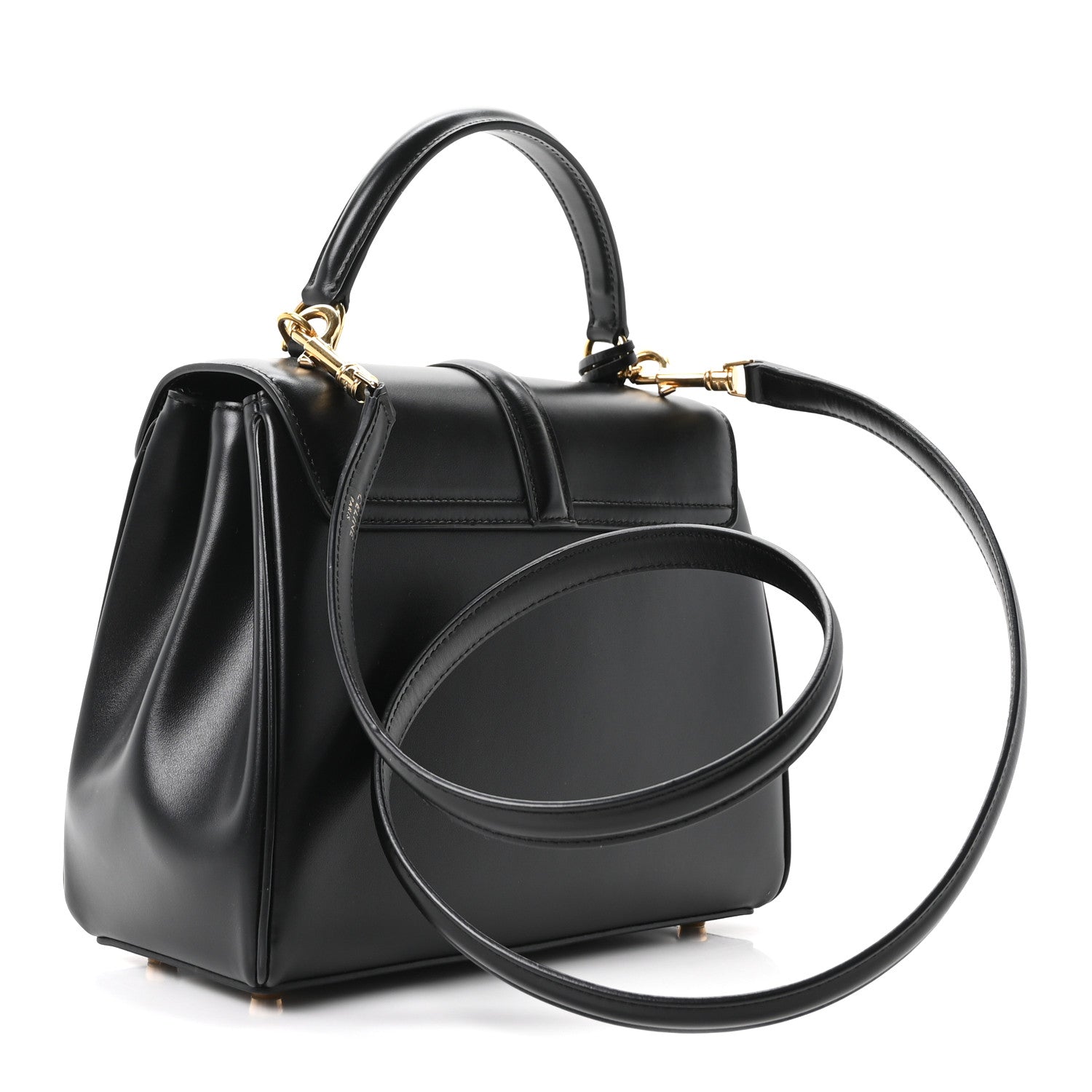 Satinated Calfskin Mini 16 Top Handle Bag Black