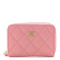 Caviar Quilted Zip Coin Purse Pink