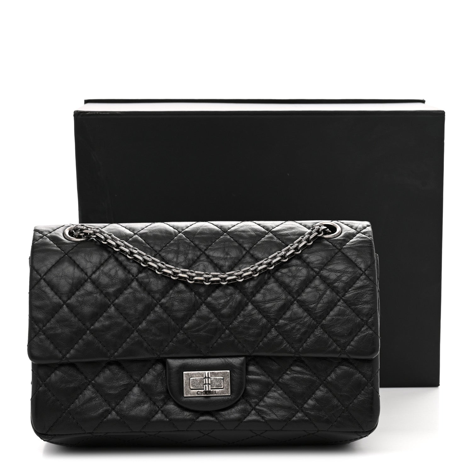 Aged Calfskin Quilted 2.55 Reissue 225 Flap Black