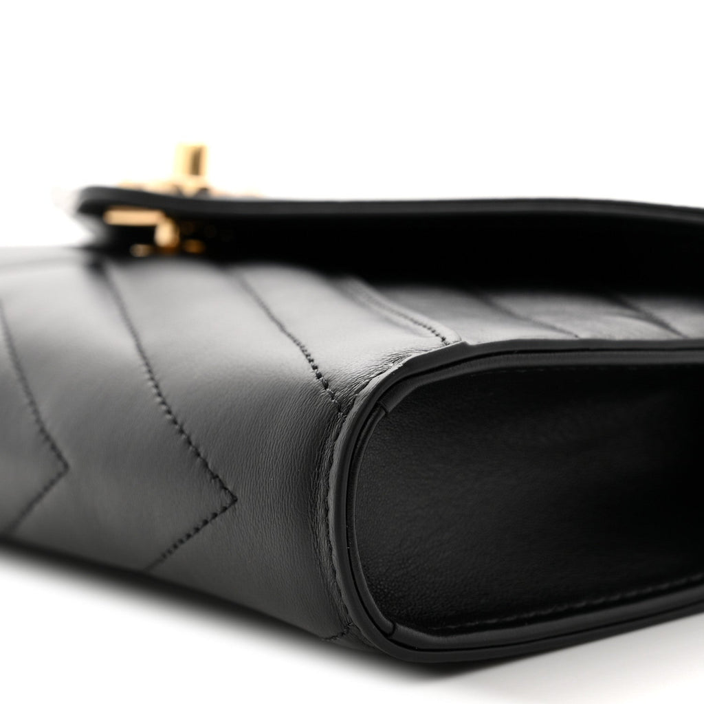 Lambskin Chevron Quilted Top Handle Envelope Clutch Black