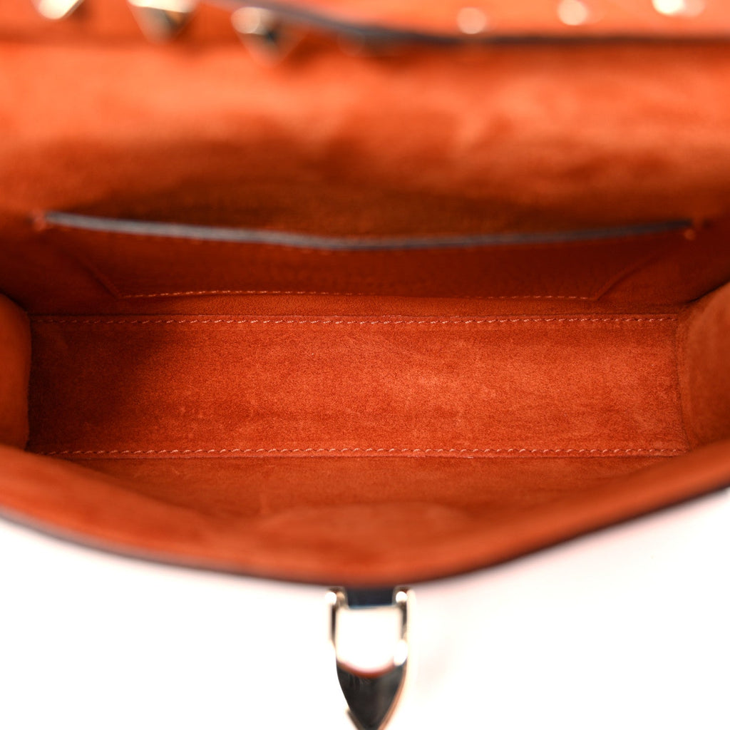 Pebbled Calfskin Medium Rockstud Flip Lock Crossbody Bag Orange