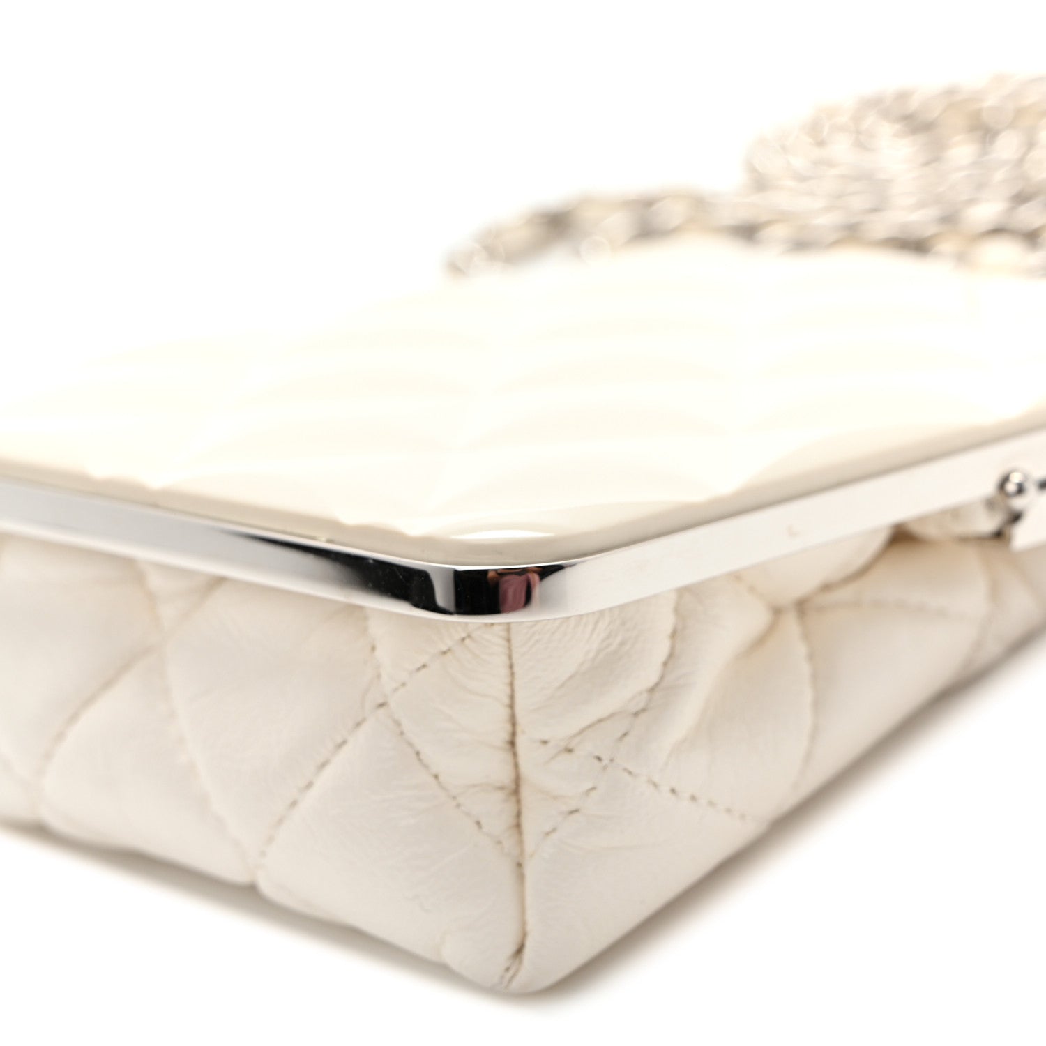 Lambskin Plexi Quilted CC Evening Clutch With Chain White