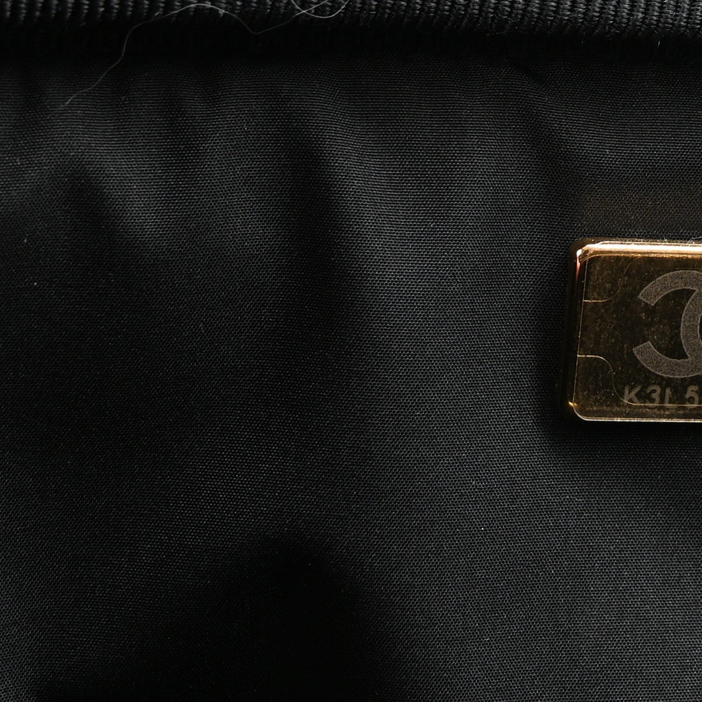 Shiny Grained Calfskin Quilted Large Travel Bowling Bag Black