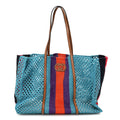 Raffia Web Woven Interlocking G Tote Blue Multicolor