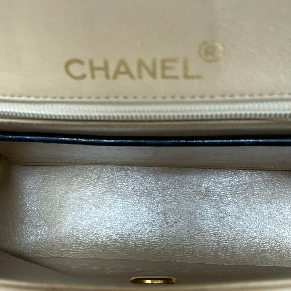 Chanel Vintage Classic Two Tone Mini Square Flap Lamb Beige 1991