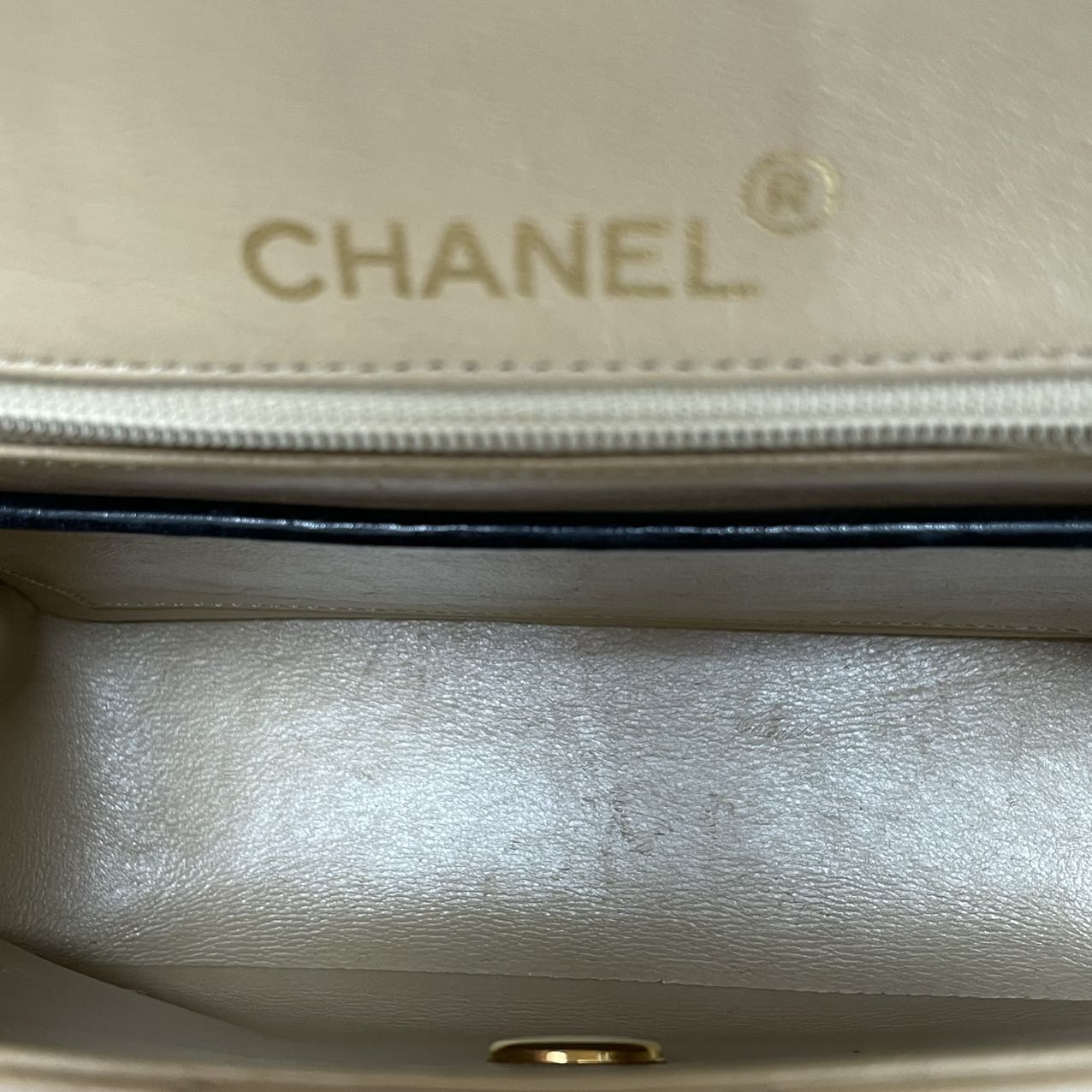 Chanel Vintage Classic Two Tone Mini Square Flap Lamb Beige 1991
