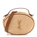 Raffia Calfskin Round Camera Bag Golden Ecru Brick