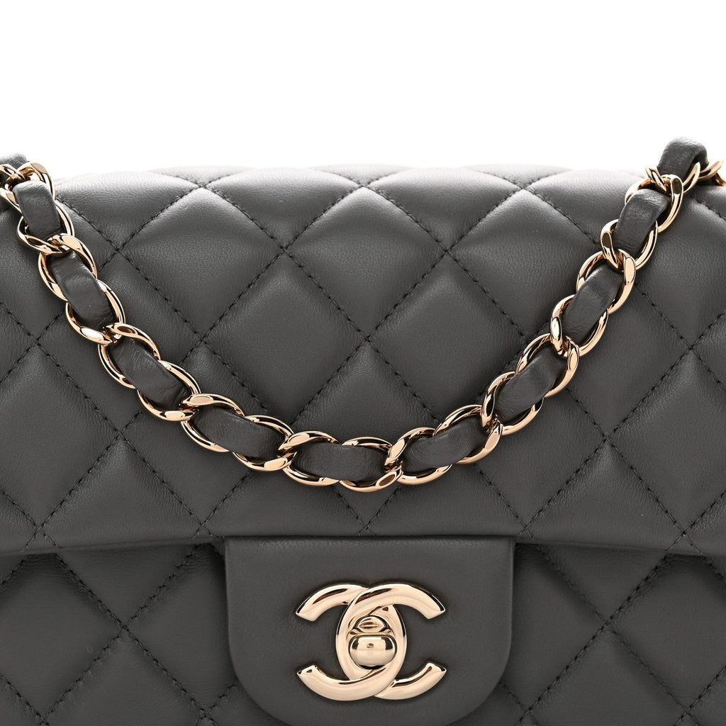 Lambskin Quilted Mini Rectangular Flap Dark Grey