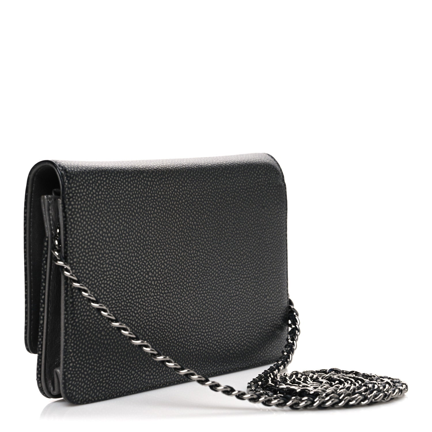 Metallic Caviar Timeless CC Wallet On Chain WOC Grey