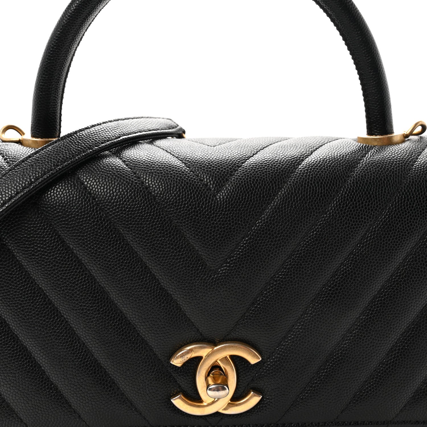 Caviar Chevron Quilted Small Coco Handle Flap Black