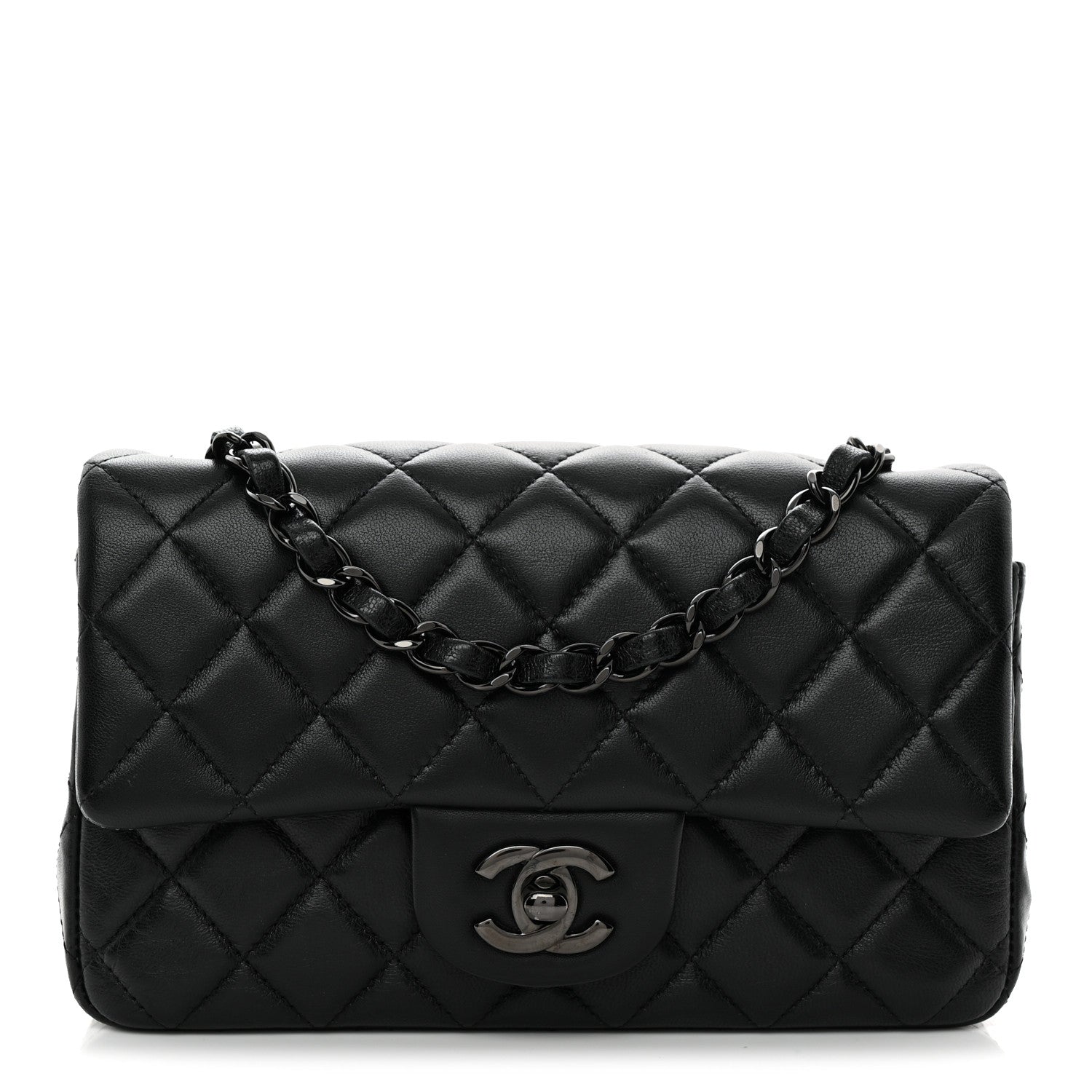 Lambskin Quilted Mini Rectangular Flap So Black