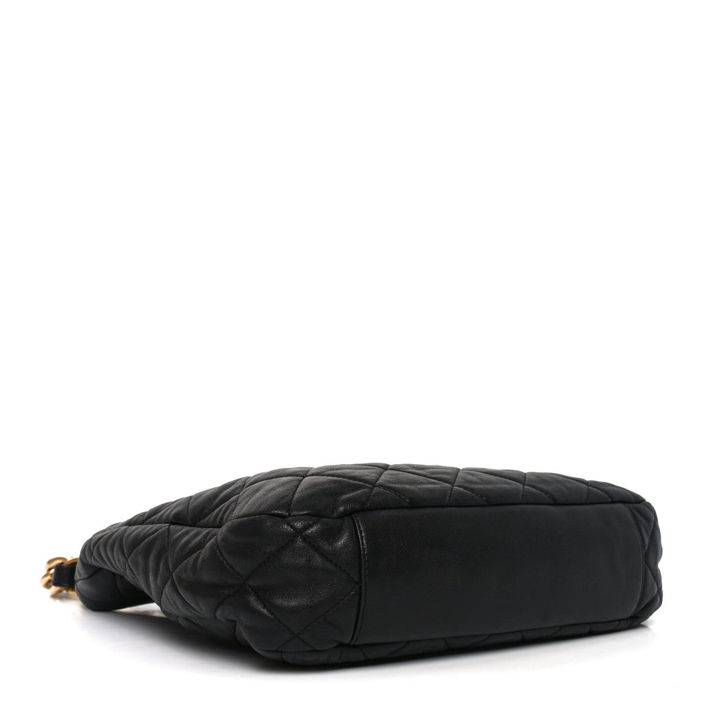 Lambskin Quilted Large CC Funky Town Hobo Black