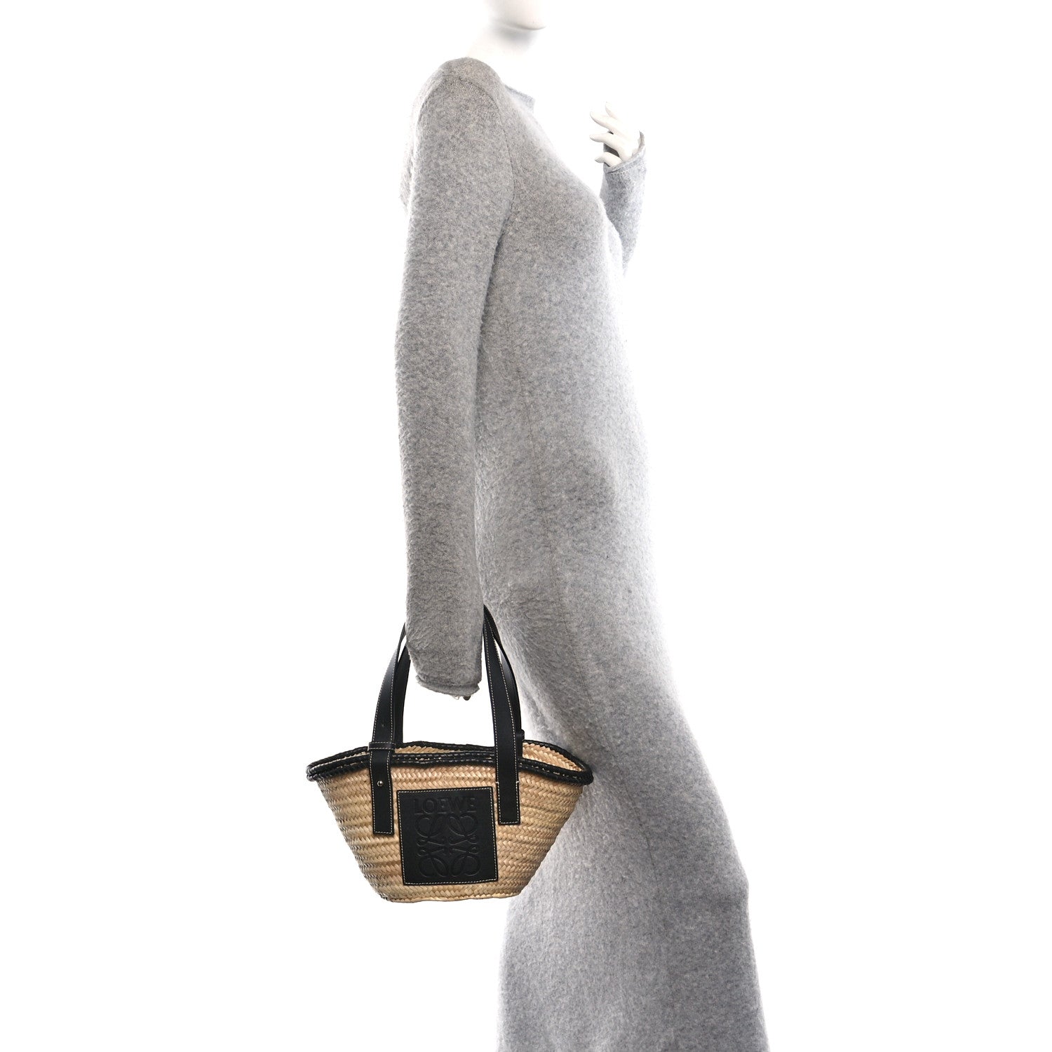Raffia Small Basket Tote Bag Natural Black