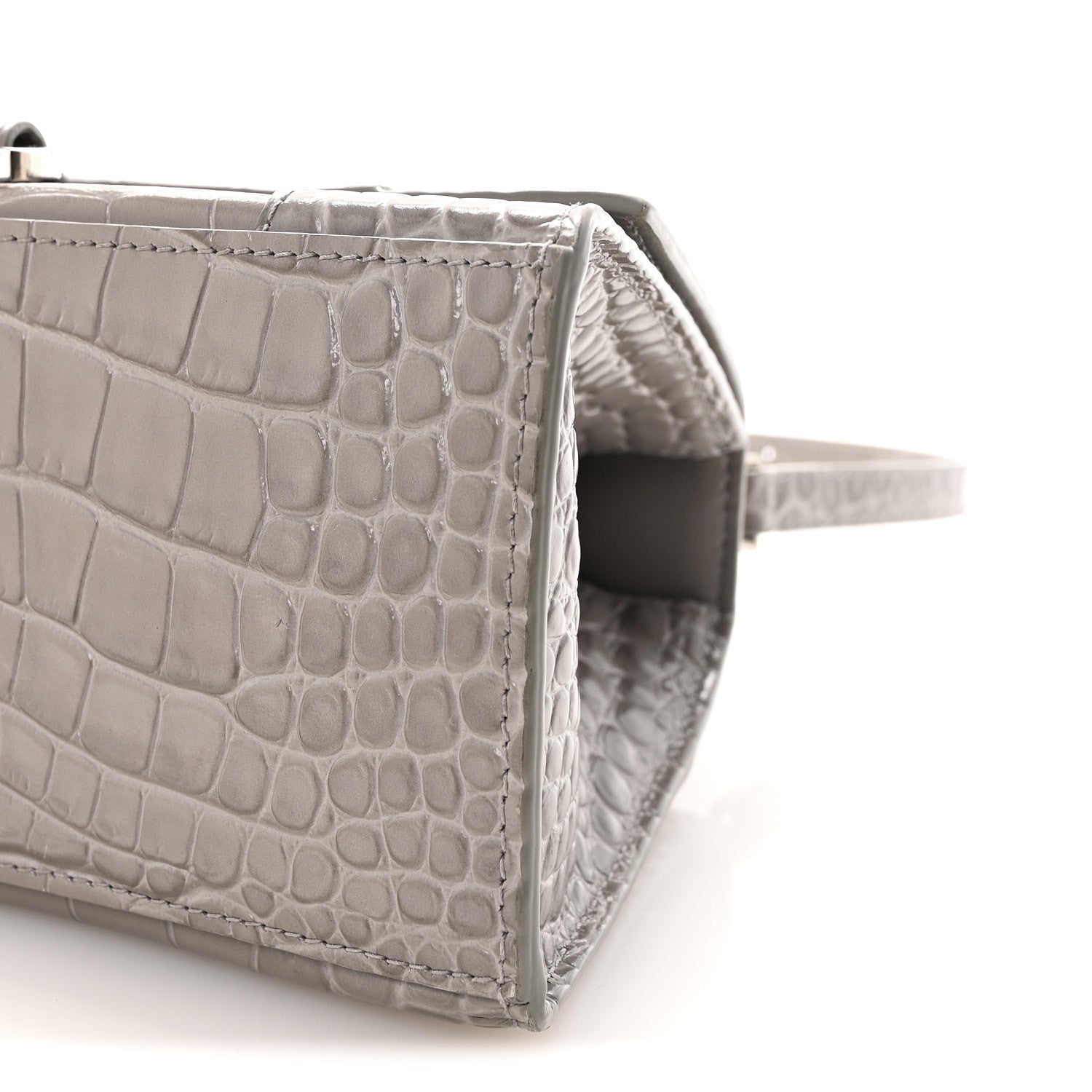 Shiny Calfskin Crocodile Embossed Small Hourglass Top Handle Bag Balenciaga Grey