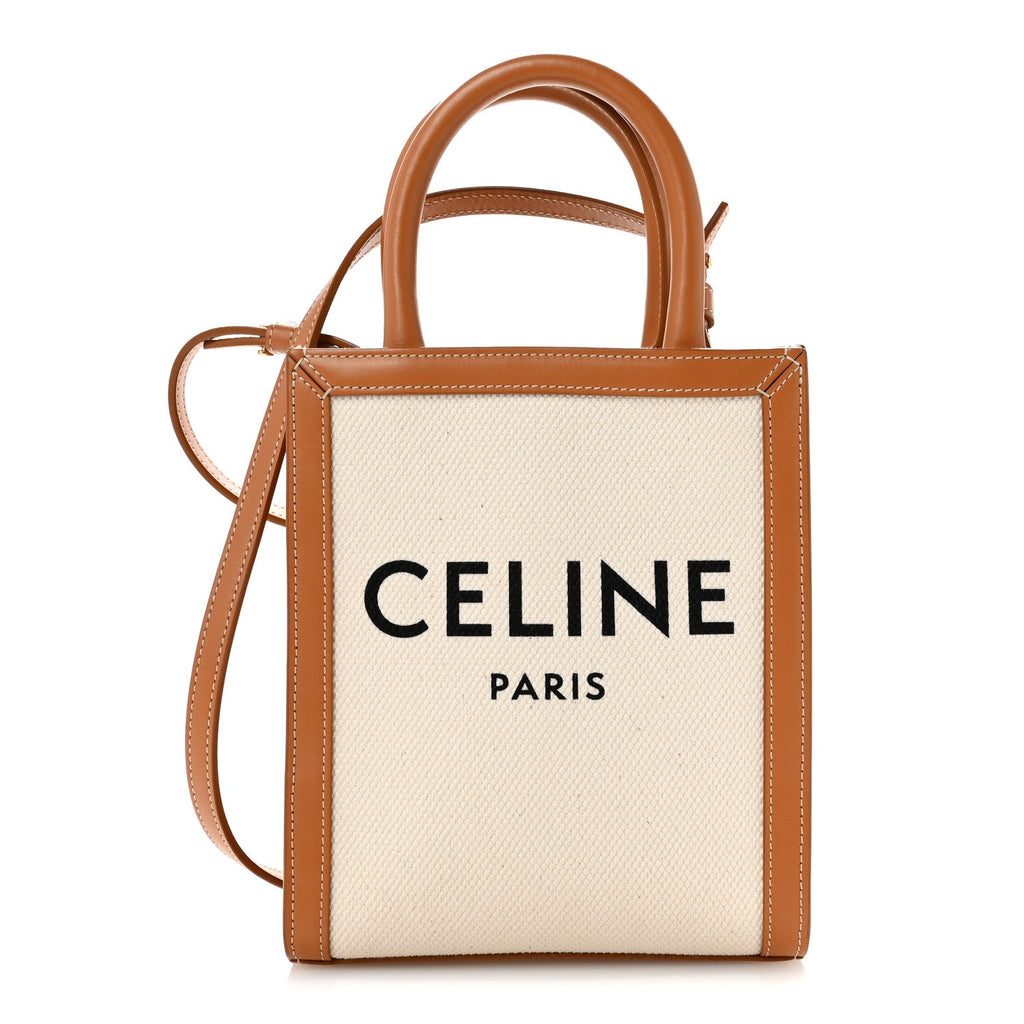 Canvas Calfskin Mini Vertical Cabas Natural Tan