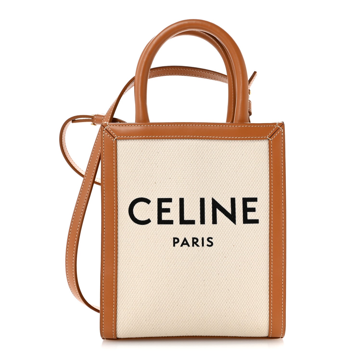 Canvas Calfskin Mini Vertical Cabas Natural Tan