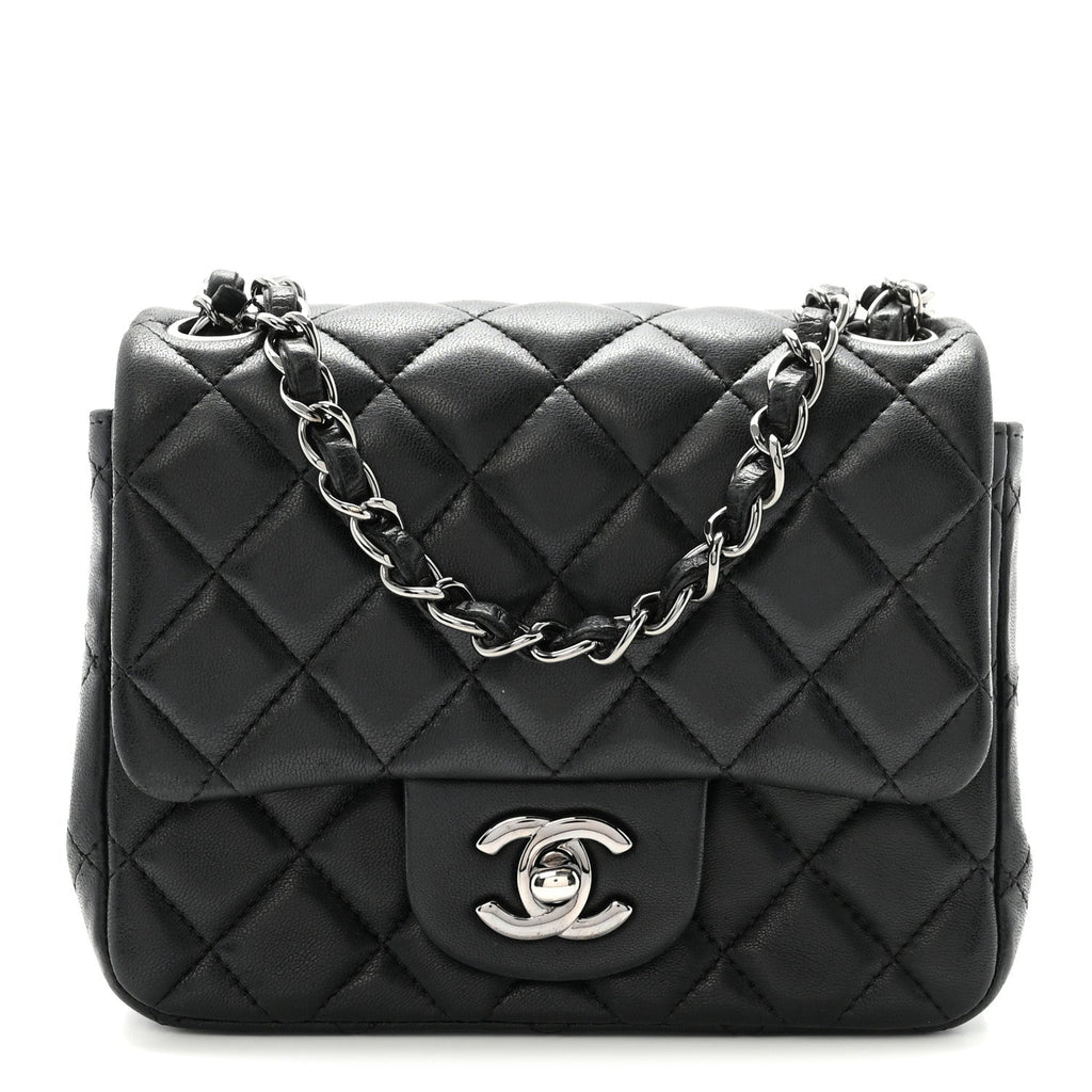 Lambskin Quilted Mini Square Flap Black