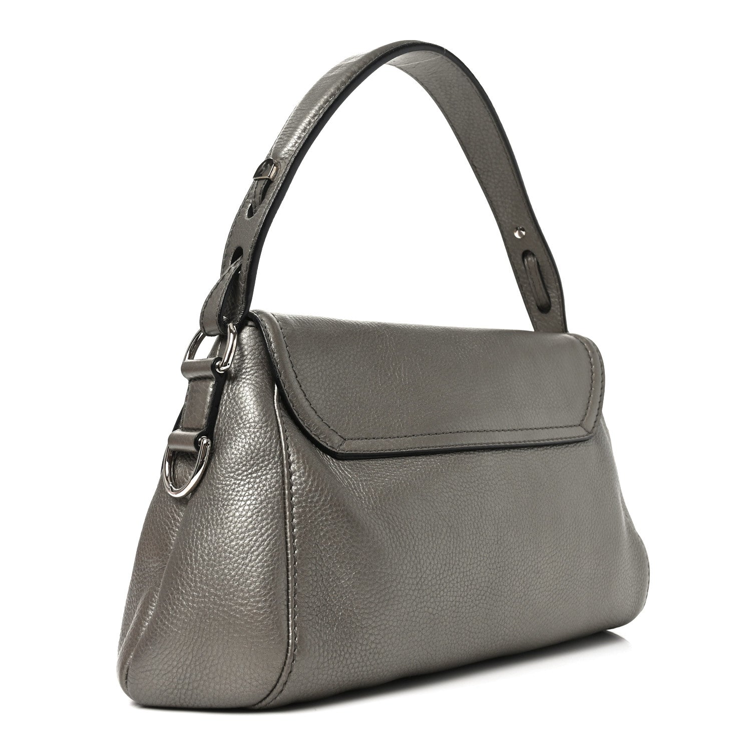 Pebbled Calfskin Medium Techno Horsebit Shoulder Flap Bag Grey