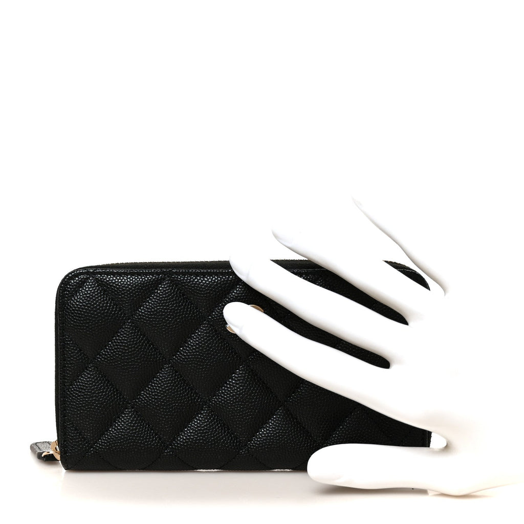 Caviar Quilted Medium Zip Around Wallet Black