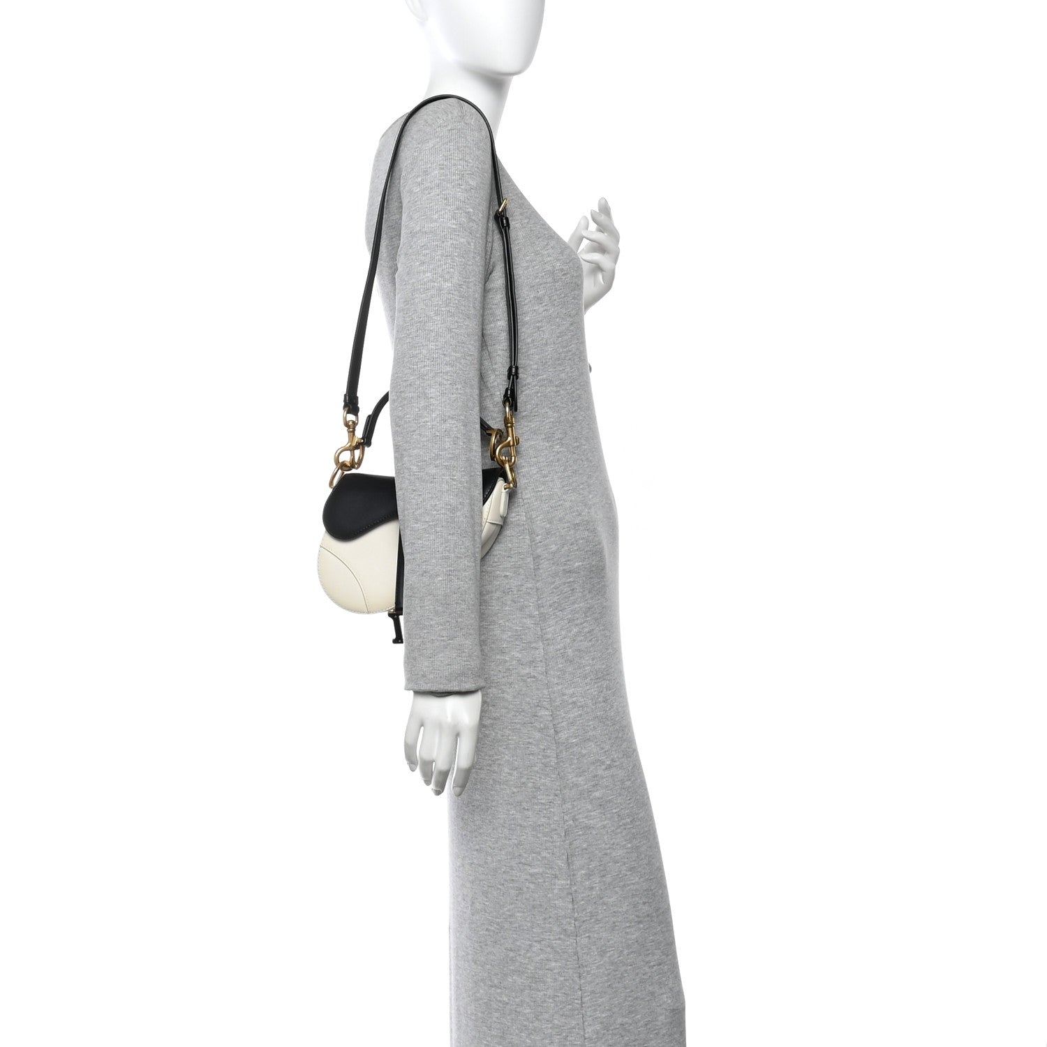 Supple Calfskin Two Tone Mini Saddle Bag With Strap Latte Black