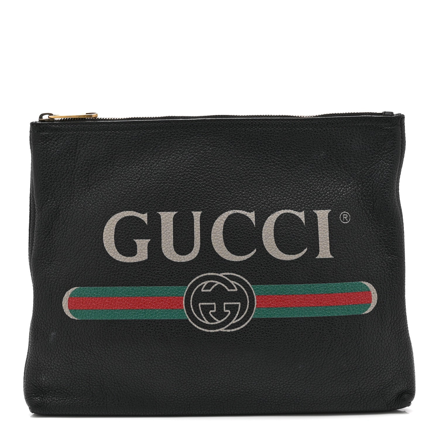 Pebbled Calfskin Medium Logo Portfolio Clutch Black