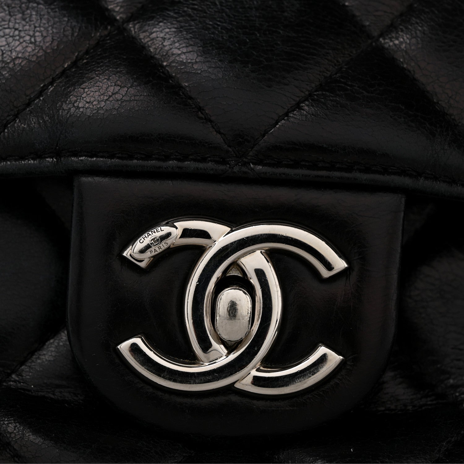 Glazed Calfskin Quilted Small CC Delivery Tote Black