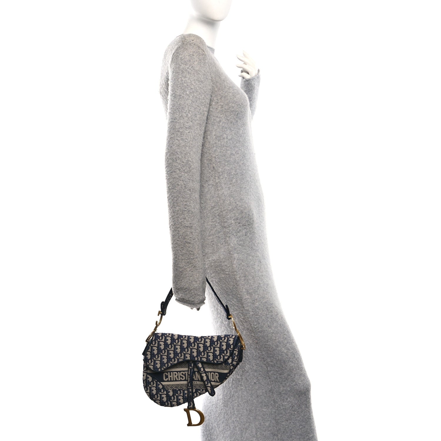 Oblique Embroidered Saddle Bag Blue
